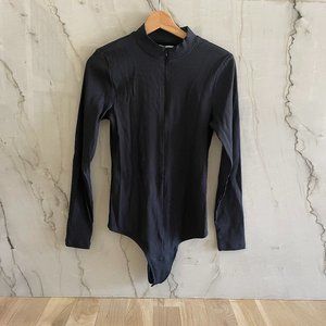 Abercrombie & Fitch Ribbed Black Zip Bodysuit